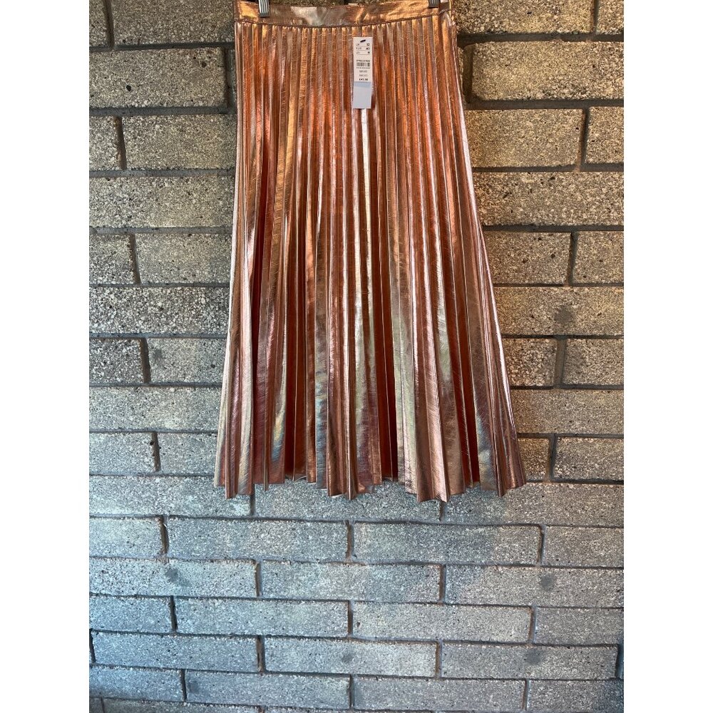Metallic Rose Gold Pleated Midi Skirt Size US 8/UK 12/EUR 40 By Topshop